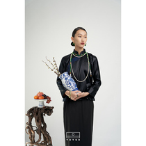 TUYUE coated moon design black genuine silk cotton thick satin Chinese upright neckline with improved ancient French qipao jacket female spring