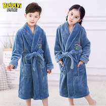 Childrens clothes thickening robes for boys and girls in autumn flannel bathrobes in winter flannel coral velvet home clothes