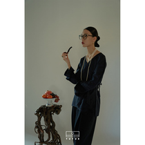 TUYUE coated moon original deep blue inserted shoulder horn sleeve blouse small crowddesign New Chinese laces wrap in shirt spring