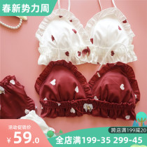 Day Ensemble Sweet teenage girl cute red peach heart satin without steel ring underwear suit Comfort Girl Bra Suit