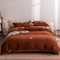 Thickened milk velvet four-piece Winter coral velvet sheets double-sided velvet cover flannel carved bedding