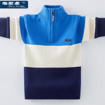 2021 autumn winter boys sweater turtleneck plus velvet thickened children Middle and big children Foreign-quality knitwear boy pullover tide