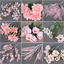Pink simulation floral art wedding rose hydrangea decoration stage background road flower arrangement wedding hall arrangement flower arrangement