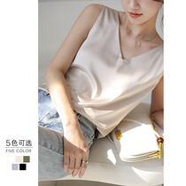 Silk camisole vest female summer V collar satin inside loose sexy outer wear black and white base shirt sleeveless top
