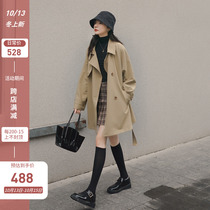 Khaki windbreaker womens long 2021 Autumn New Korean version of loose little man temperament British style coat women