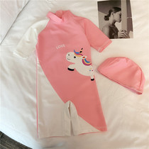 Pink 2021 new childrens swimsuit girl one-piece swimsuit big middle small girl cute baby spa swimming suit