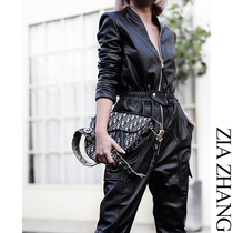 Z BOSS SENIOR ROCKER Heart Sheepskin frock Rock Jumpsuit Niche design Leather jumpsuit for women