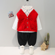 Boys spring suit 2021 new spring and autumn children 1-3 years old baby 4 foreign baby three-piece Childrens suit