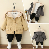 Boys coat autumn and winter 2021 new foreign style baby winter plus velvet padded Korean jacket childrens coat tide