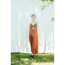 Coated Moon Design Sense Splicing Silk Hemp Harness with dress Skirt Autumn Hair edge High open fork Body Dew Shoulder Long Skirt Adjustable