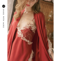  Shang Weiman sexy nightgown womens summer thin lace transparent suspender pajamas hot ice silk large size nightgown suit