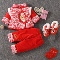 One year old baby clothes female autumn and winter clothes foreign air suit baby 1 year arrest zhou dress girl childrens New Year Childrens clothes 2 and a half