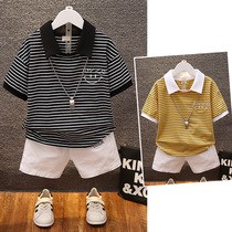 Ocean Boy Nets Red Super Handsome Suit Summer Children Dress 2022 New Korean Version Children Striped Short Sleeve Shorts Two Sets