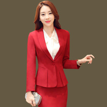 2021 autumn new professional suit womens dress suit interview dress red suit slim suit Han fan two-piece set