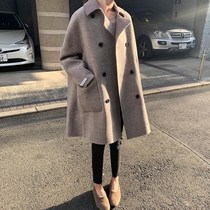 European Station Bifacial Cashmere Dresses Woman 2021 Autumn Winter New Medium Long style Knees Big Code Grey Wool Coats