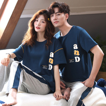 2 sets of price couples pajamas summer cotton short sleeve pants half sleeve men's and women's spring and autumn net red explosions home clothing set