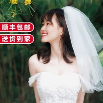 Short photo photo head veil clothing yarn lady simple bridal headdress super fairy forest net red photo props white