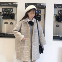 Winter 2021 New Plaid autumn winter coat womens woolen coat medium long student woolen wild spring and autumn coat