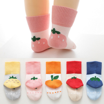 2021 autumn and winter New baby socks fruit baby boneless socks floor socks combed cotton childrens middle tube cotton socks