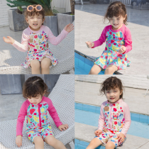 Childrens swimsuit Sunscreen one-piece female swimsuit Girls quick-drying hot spring long-sleeved split one-piece baby long-sleeved swimsuit