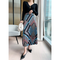 2021 spring and autumn new high-waist thin pleated skirt womens mid-length elastic waist skirt satin silky A-line skirt