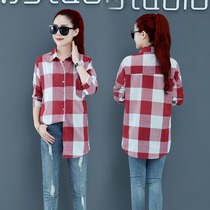 European station Ocnltiy autumn new plaid shirt womens long-sleeved retro Korean womens loose and wild top