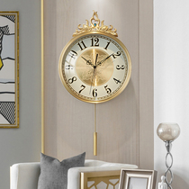 Pure Brass Eurostyle Light Lavish Hanging Wall Decoration Creative Watch Living Room Home Fashion Minima Atmospheric Personality Mute Clock