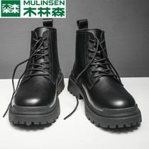 Wood Linson Martin Boots Male Trend High Help Engine Car Leather Boots Men 2022 New spring Inn Wind Overalls Shoes
