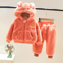 2021 Winter new girl cotton suit 0 -- 4-year-old baby childrens cotton coat lamb velvet cotton jacket boy plus velvet jacket