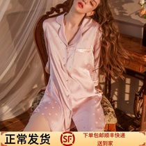 Silk sexy pajamas womens summer style mulberry silk long-sleeved shirt nightdress high-end 2023 new home clothes