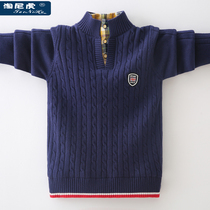Boys sweater turtleneck plus velvet thickened childrens knitwear pullover 2021 New Tide boy Tongwen Cotton