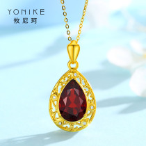 Gold necklace female 24k gold Garnet collarbone set chain new wedding 999 gold pendant to give girlfriend
