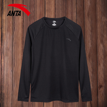 Anta long sleeve T-shirt mens 2021 Winter new official website flagship mens black sports casual loose top