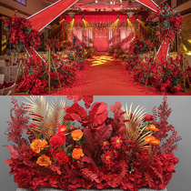 New floral arts great red ensemble floral red gold wedding floral arrangement stage Yingbin scenery floral mall Closet Window Flowers