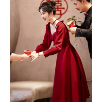 Toast to the bride little sub-autumn winter long sleeve fugitive princess engagement dress red back door gown dress winter