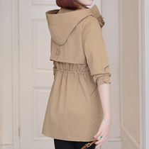 Khaki short windbreaker women 2021 spring and autumn fashion new hooded casual loose size long coat