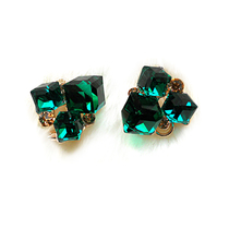 Japan and South Korea three-dimensional square green crystal Rubiks cube earrings chic red crystal ear clip fashion exaggerated anti-allergic large earrings