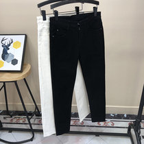 Tide brand mens jeans summer trend Korean version of wild pure black nine-point pants slim casual small feet white pants