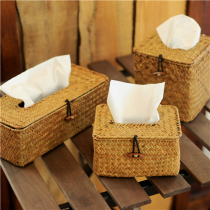 Nordic simple ins seaweed hand woven rattan tissue box Napkin paper box Living room coffee table storage box