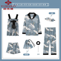 Yu one trillion Lin Sleeping Womens Seven Suits Summer Thin style pure cotton long sleeves Spring and autumn days All cotton short sleeves Sling Family Residence