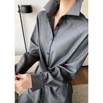 Striped dress female mid-length 2021 spring new Korean high-waisted skirt irregular temperament thin shirt