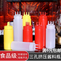Three-hole salad bottle Sauce jug Seasoning bottle Squeeze sauce jug Jam bottle Squeeze bottle Pointed mouth bottle Salad bottle Cream bottle