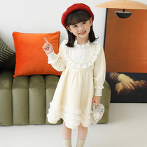 Girls spring dress thick dress lace lace skirt 2022 autumn winter mid-child Japanese style plus fleece sweatshirt skirt