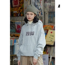 square houlest original design loose gray hooded sweater female student sports pullover top