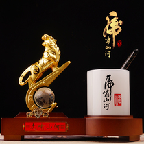 Golden Tiger Swing Piece Pen Holder Office Desktop Adornment Glazed Crafts Company Factory Jo Relocation Gift
