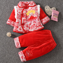 Childrens Tang dress girls winter dress New year cotton dress female baby 100 days birthday dress thickened Chinese style suit