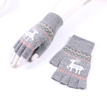 Half finger gloves female winter warm thin men student writing learning riding Dew finger wool cute cartoon knitting