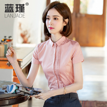 Pink shirt Womens New 2021 design sense niche waist top overalls work clothes summer shirt professional work