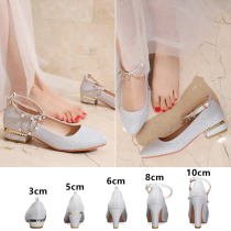 Eighteen-year-old adult ceremony girl silver high heels student dress shoes flat bridesmaid shoes low-heeled princess wedding shoes