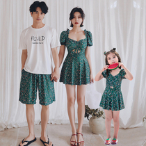 A family of four parent-child swimsuit mother and daughter swimsuit ins childrens swimsuit hot spring swimsuit one-piece slim parent-child suit